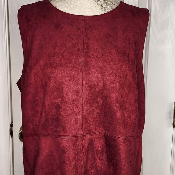 Chicos Dress Sleeveless Velvet Petite 3P US 16P Red Knee Shift Party Office - Picture 2 of 9